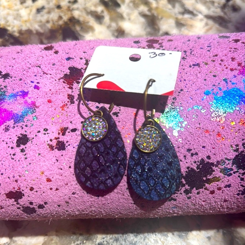 NEW!  Blue and PurpleTeardrop Earrings with Textured Snake Design by Sandra Ling